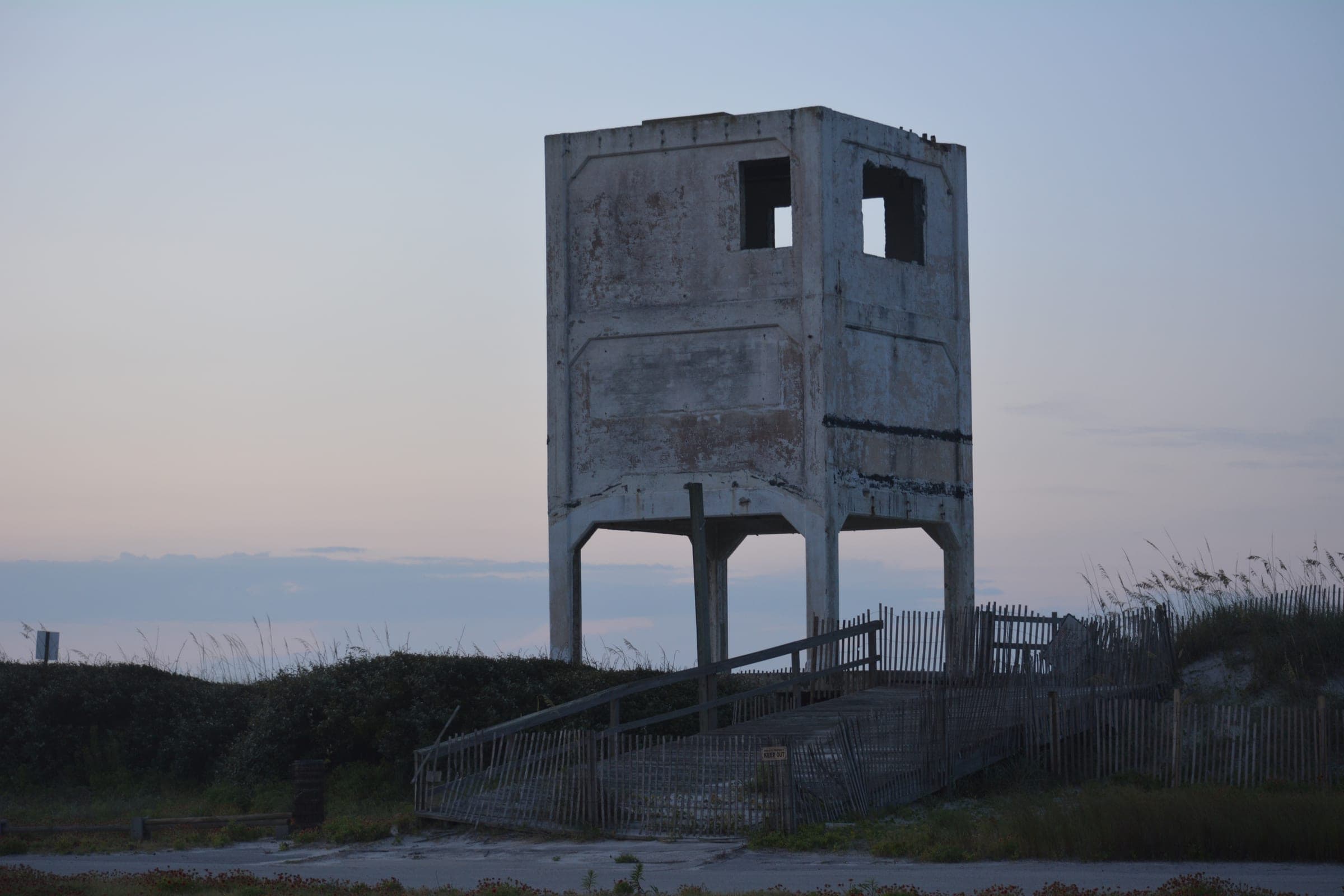 A concrete Operation Bumblebee observation tower on Topsail Island