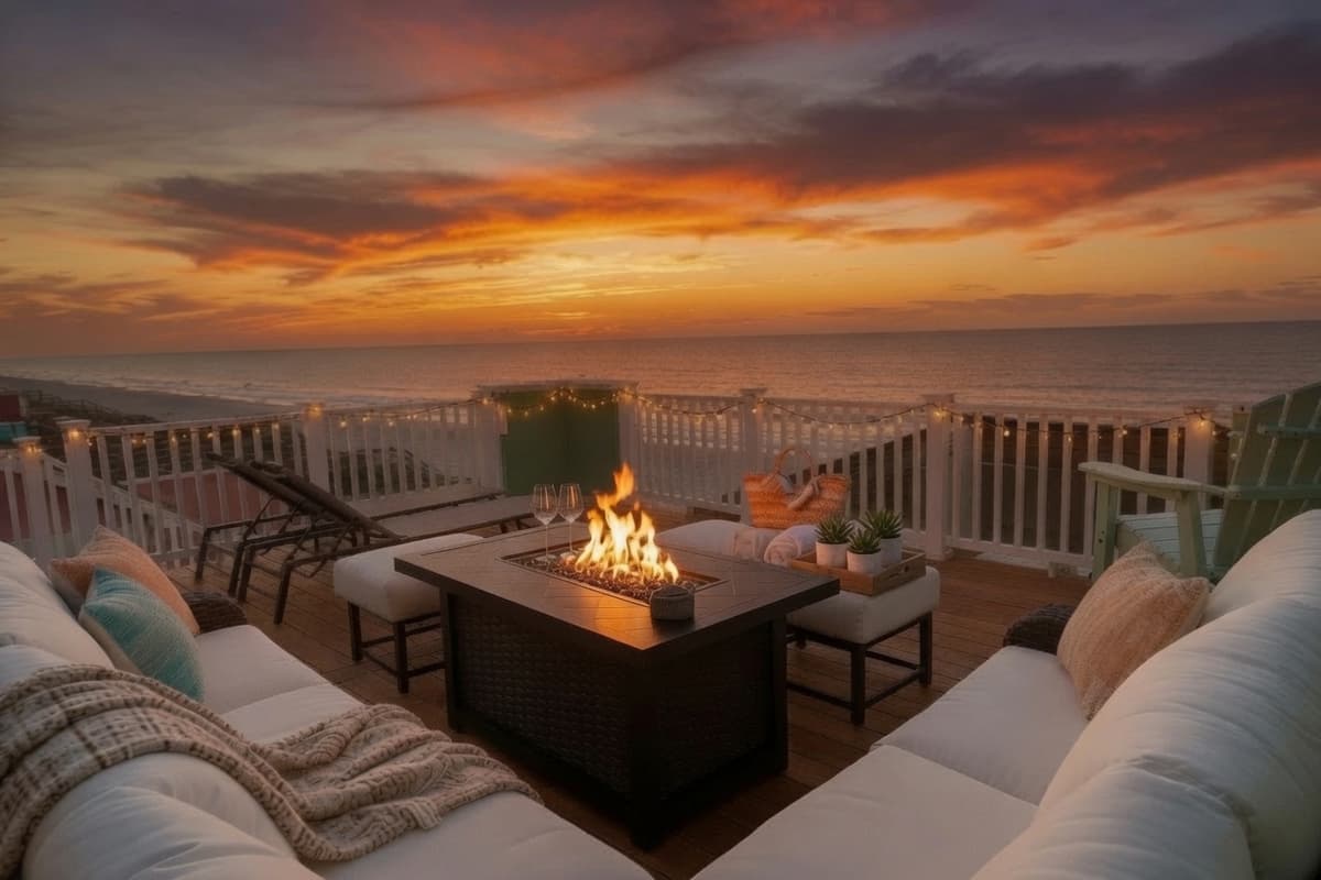 Rooftop deck at Up On The Roof Sun over the Atlantic, North Topsail Beach NC