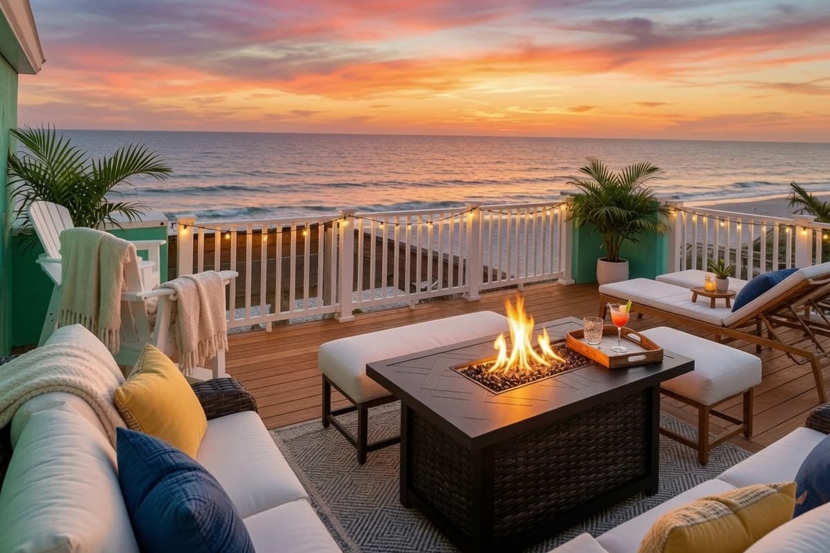 Evening on the rooftop deck at Up On The Roof Stars, North Topsail Beach NC