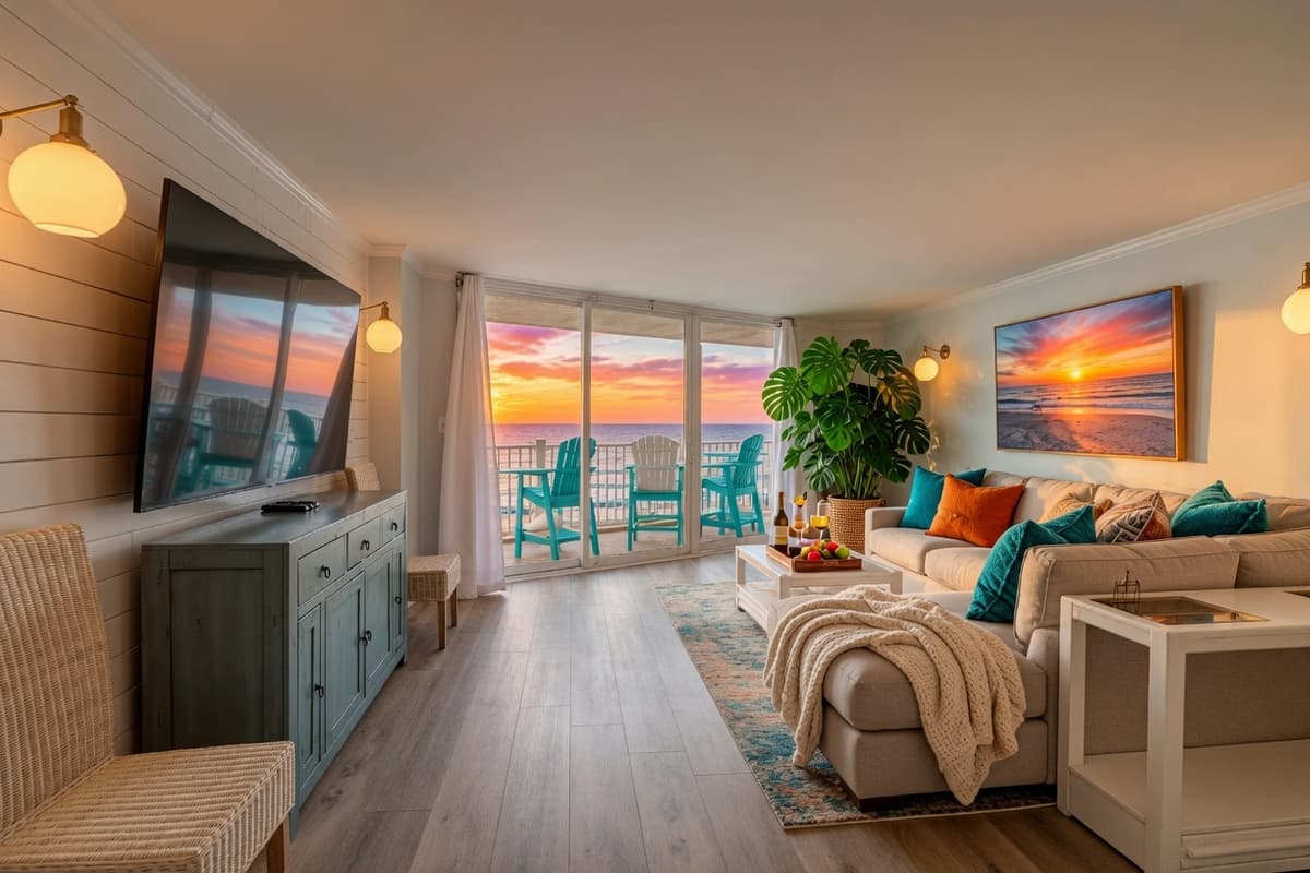 Ocean view from Sea Pointe North, sixth floor point unit at St. Regis Resort, North Topsail Beach NC