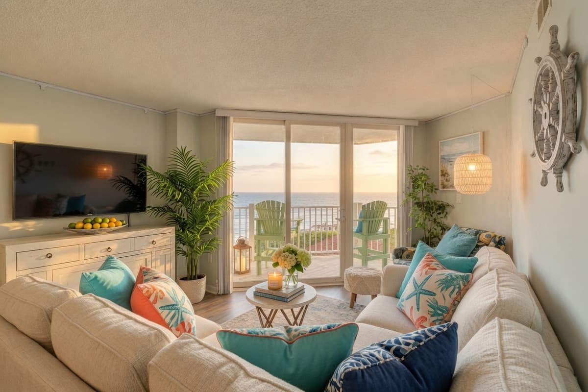 Oceanfront balcony view at Aqua Vista, St. Regis Resort, North Topsail Beach NC